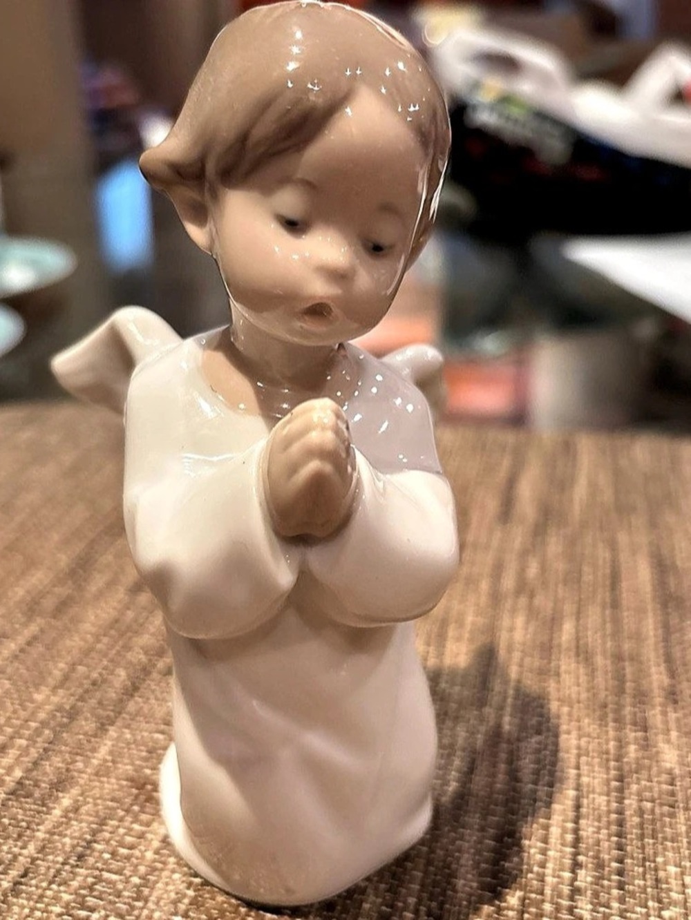 Lladró Angel Praying Porcelain Figurine White & Brown